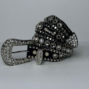 Kippys Swarovski crystal leather western Y2K black an silver trendy country belt